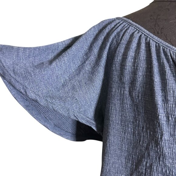 Max Studio Women s Large Blue Peasant Blouse Lace Up Crochet Boho - Picture 4 of 8